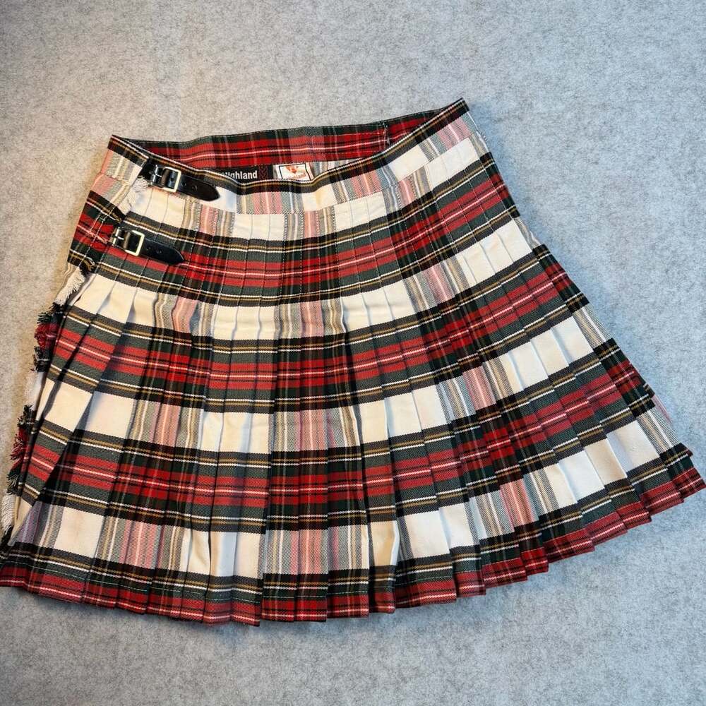 Highland Redstone Tartan Kilt Size 36 Polyviscose Red White Plaid Pleated